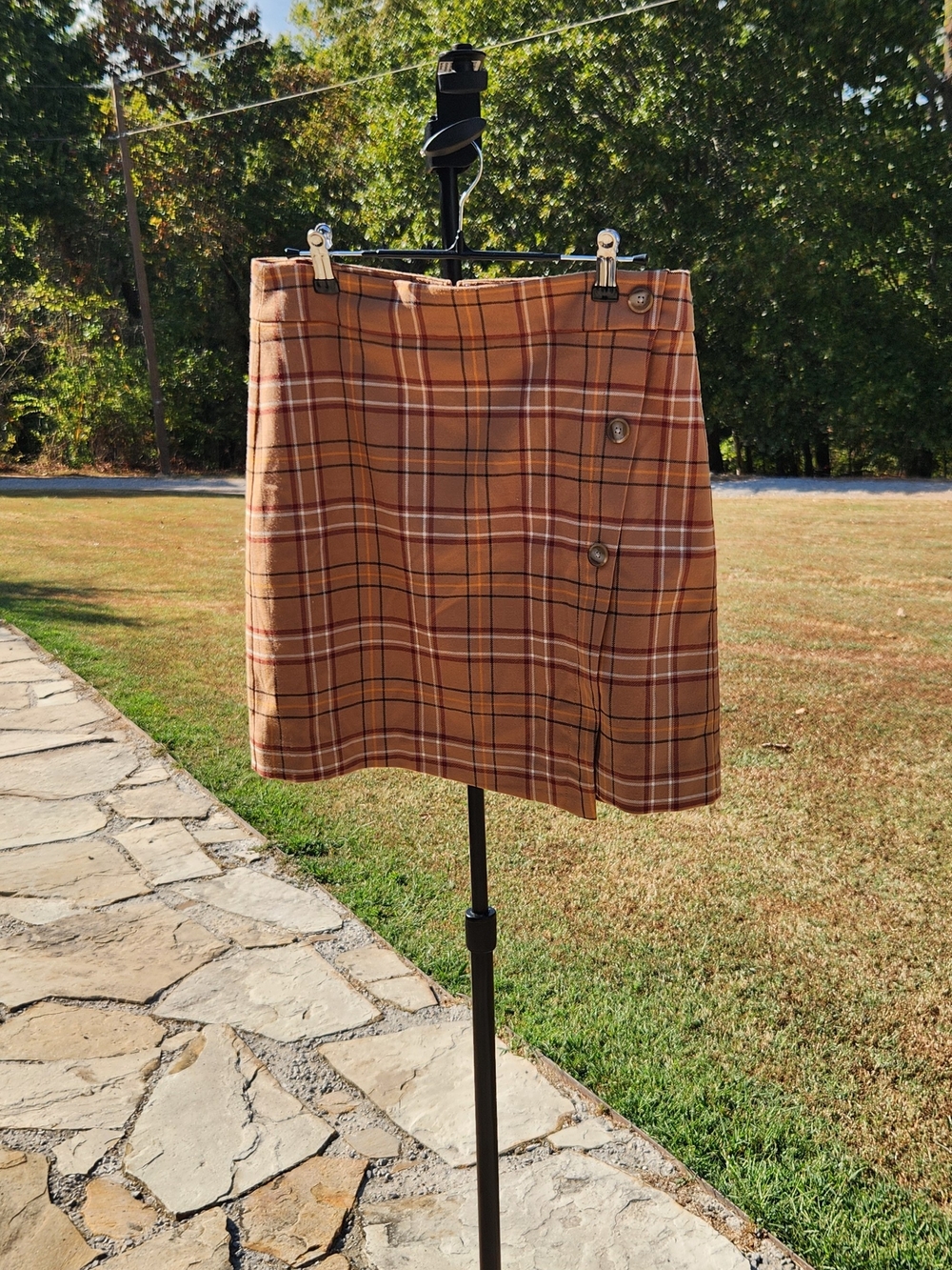 LOFT Acadamia Preppy Tartan Plaid Lined Fall Skirt with Button Details, Size 4